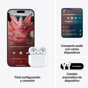 Audífonos bluetooth True Wireless Apple Airpods (4ta Gen) resistente al agua IP54, duración máx. 5 horas, control táctil, blanco
