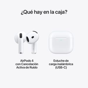 Audífonos bluetooth True Wireless Apple Airpods (4ta Gen) cancelación activa de ruido, resistente al agua IP54, duración máx. 5 horas, blanco