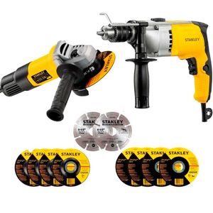 Taladro Perc 1/2" 800W + Amoladora Ang 4 1/2" + 8 Discos+ 2 Diamantados