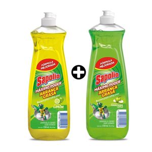 COMBO Lavavajilla líquida Sapolio Limón 1.25 litros + Lavavajilla líquida Sapolio Manzana 1.25 litros