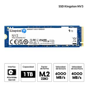 Unidad de estado sólido SSD Kingston NV3 1000GB M.2 PCIE4.0 NVME