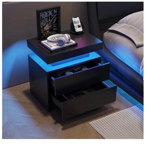 Velador Mesa de Noche Yadira TU MESITA Melamina 18mm Luz LED color Negro