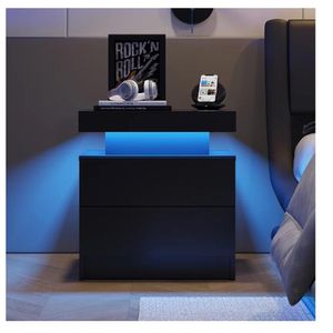 Velador Mesa de Noche Yadira TU MESITA Melamina 18mm Luz LED color Negro
