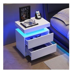 Velador Mesa de Noche Yadira TU MESITA Melamina 18mm Luz LED color Blanco