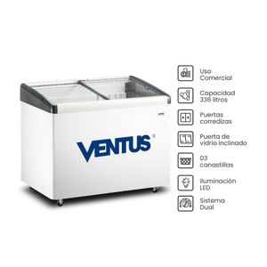 Congeladora Ventus tapa de vidrio inclinado 300 litros