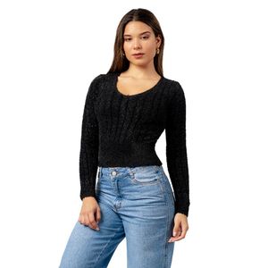 Sweater con Hilos de Brillo Angora Color Negro