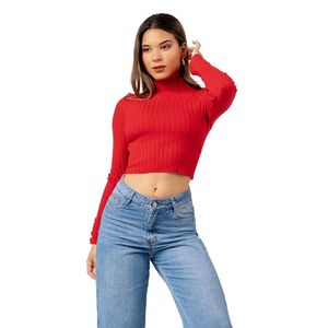Chompa Crop de Cashemira Cuello Alto Color Rojo
