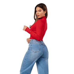 Chompa Crop de Cashemira Cuello Alto Color Rojo