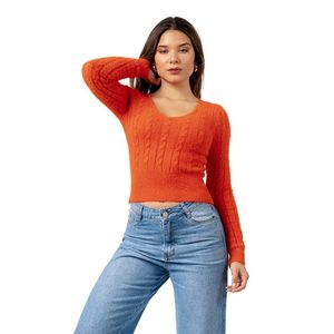 Sweater con Hilos de Brillo Angora Color Naranja