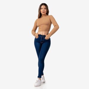 Chompa Crop de Cashemira Cuello Alto Color Camel