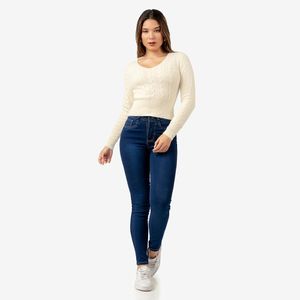 Sweater con Hilos de Brillo Angora Color Crema