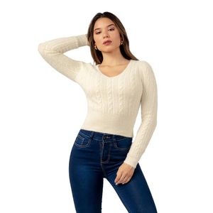 Sweater con Hilos de Brillo Angora Color Crema