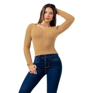 Sweater con Hilos de Brillo Angora Color Camel