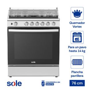 Cocina de Pie a Gas Sole Niza 5 Hornillas Acero 76cm Gris con Horno