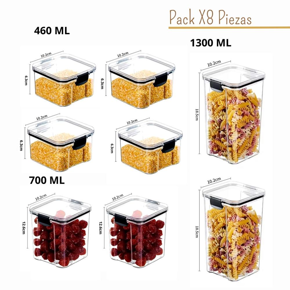 Botes Almacenamiento Juego 9 Tarros Almacenamiento Cocina - 0.8L Herméticos  - Para Alimentos Tapas Sellado, image size:1000x1000