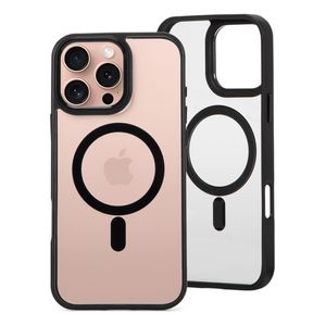Case para iPhone 16 pro, con MagSafe para carga inalámbrica, rígido, transparente con negro