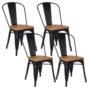 Set x 4 Sillas De Comedor Tolix Vintage Asiento Madera Negro