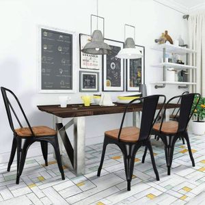 Set x 4 Sillas De Comedor Tolix Vintage Asiento Madera Negro