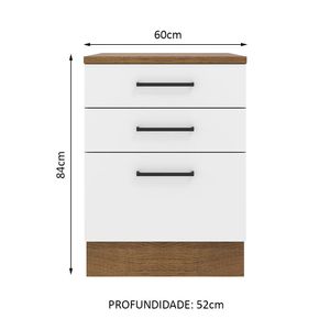 Mueble de Cocina 3 Cajones Agata 60 cm Marrón/Blanco