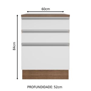 Mueble de Cocina 3 Cajones Glamy 60 cm Marrón/Blanco