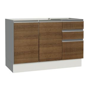 Mueble de Cocina 2 Puertas y 3 Cajones Glamy 120 x 60 cm Blanco/Marrón