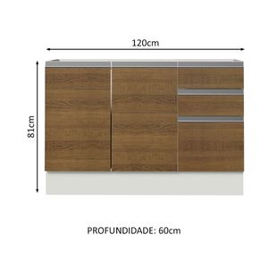 Mueble de Cocina 2 Puertas y 3 Cajones Glamy 120 x 60 cm Blanco/Marrón