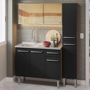 Mueble de Cocina Integral Emilly 137cm con Fregadero Marrón/Negro 08