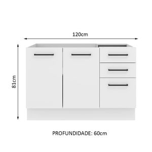 Mueble de Cocina 2 Puertas y 3 Cajones Agata 120 x 60 cm Blanco
