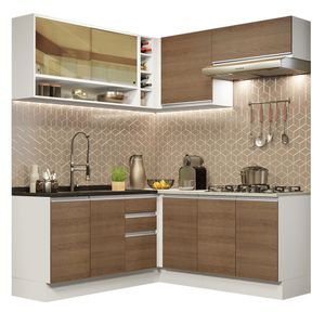 Mueble de Cocina Integral Esquinero Glamy 349 cm Blanco/Marrón 04