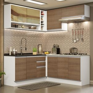 Mueble de Cocina Integral Esquinero Glamy 349 cm Blanco/Marrón 04
