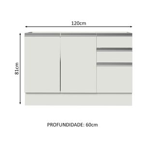 Mueble de Cocina 2 Puertas y 3 Cajones Glamy 120 x 60 cm Blanco