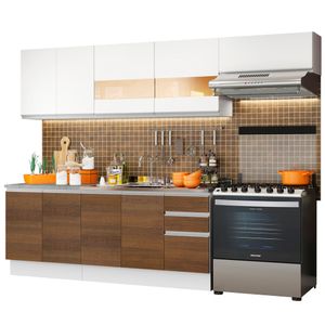 Mueble de Cocina Integral Marcela 280 cm Blanco/Marrón/Blanco 03