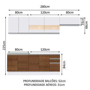 Mueble de Cocina Integral Marcela 280 cm Blanco/Marrón/Blanco 03