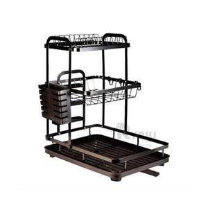 Escurridor de Platos de 3 Niveles con Drenaje en Color Negro