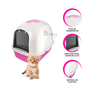 Arenero Cerrado para Gato de Color Rosado Y+Papel de Regalo