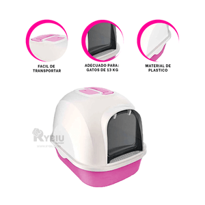 Arenero de Diseño Cerrado para Gato de Color Rosado