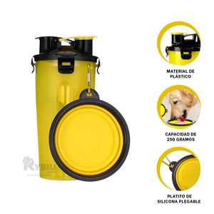Bebedero con Plato Plegable en Tono Amarillo Y+Stickers