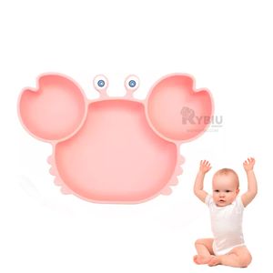 Plato Silicona Cangrejo Resistente para Bebe en Color Rosado