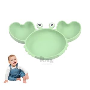Plato Silicona Cangrejo Resistente para Bebe en Color Verde