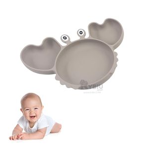 Plato Silicona Cangrejo Resistente para Bebe en Color Plomo