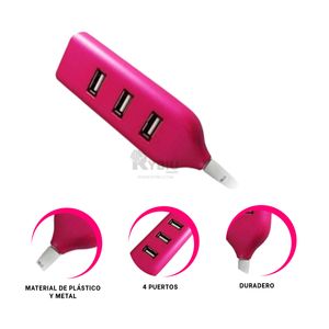 Hub Moderno de 4 Puertos Usb 2.0 Fucsia Y+Papel de Regalo