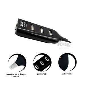 Hub con 4 Puertos Usb 2.0 en Tono Negro Y+Stickers