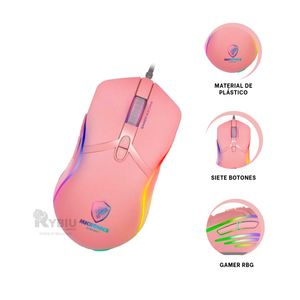 Mouse con Iluminacion RGB y Sensibilidad Ajustable Rosado