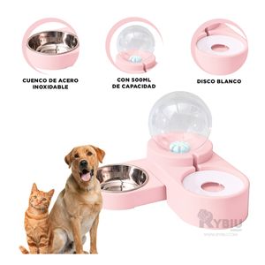 Comedero Ergonomico de Pets Rosado Y+Papel de Regalo