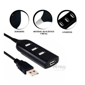Hub Practico con 4 Puertos Usb 2.0 Negro Y+Agendita