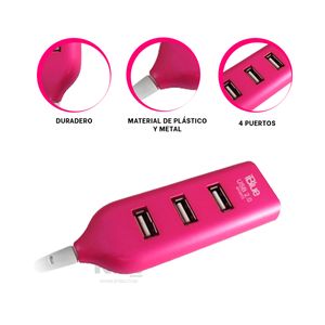 Hub Practico con 4 Puertos Usb 2.0 Fucsia Y+Agendita