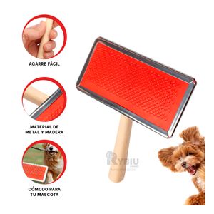 Peine Pet Metal Mango de Madera Ligero Color Rojo Talla L