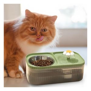 Fuente para Mascotas Doble Comida y Agua Rectangular Verde