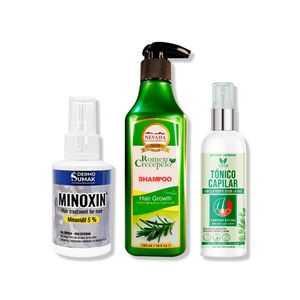 Locion Minoxin 60ml + Shampoo Romero 320ml + Tonico Capilar Romero