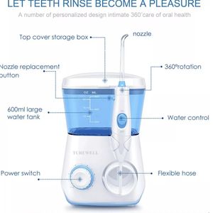 Irrigador Bucal Electrico 600 Ml De 10 Vel Y 8 Boquillas